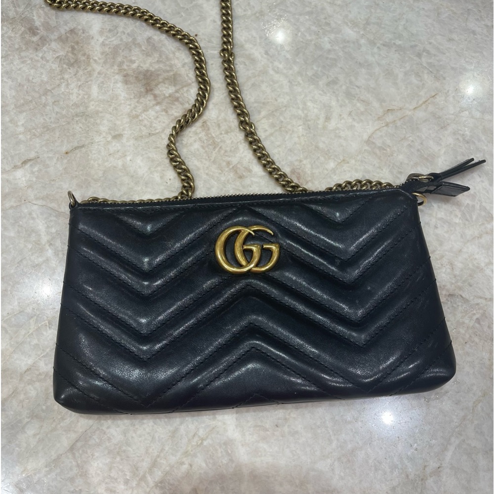Gucci Black Marmot Matelesse Wallet on Chain